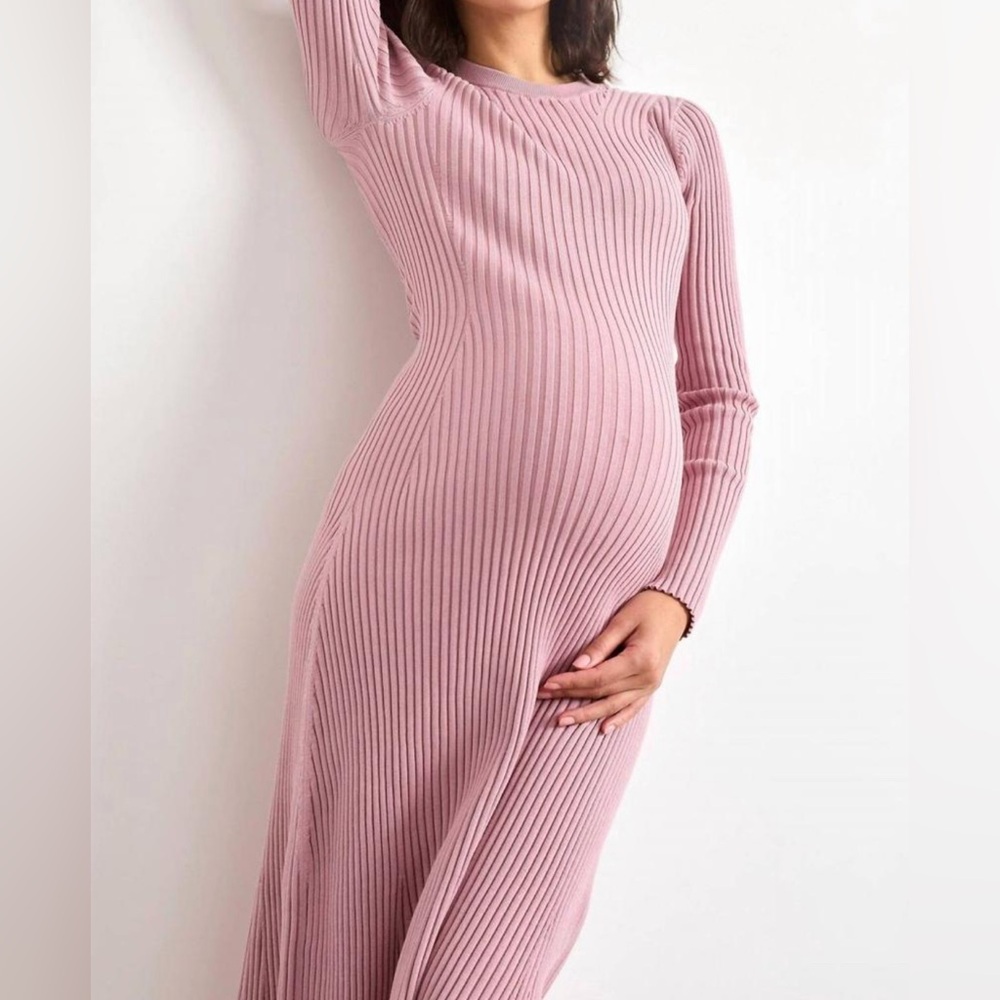 Pink Ribbed Maternity Dress - Picture 5 of 5